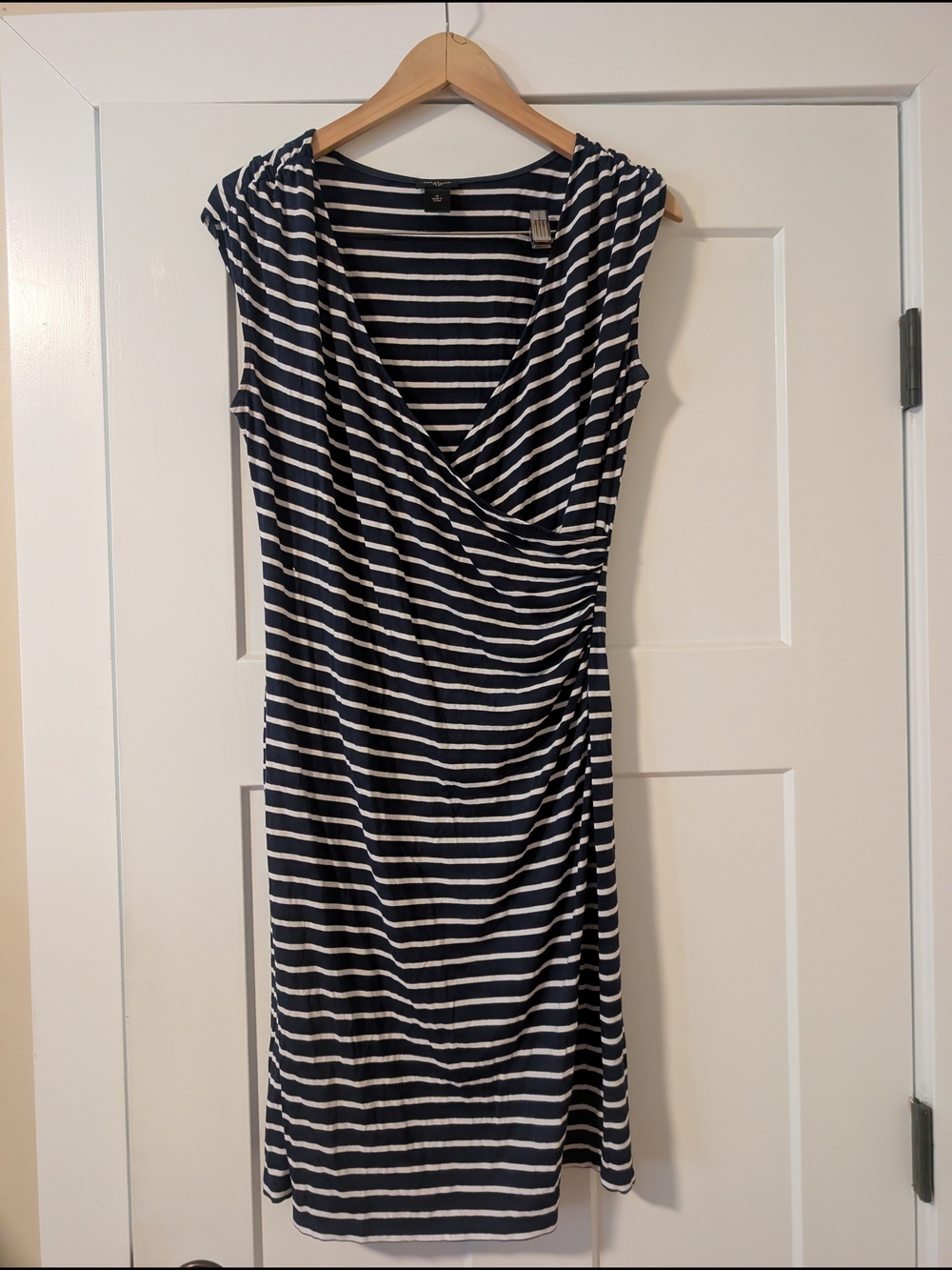 Sleeveless Navy and White Striped Midi Dress